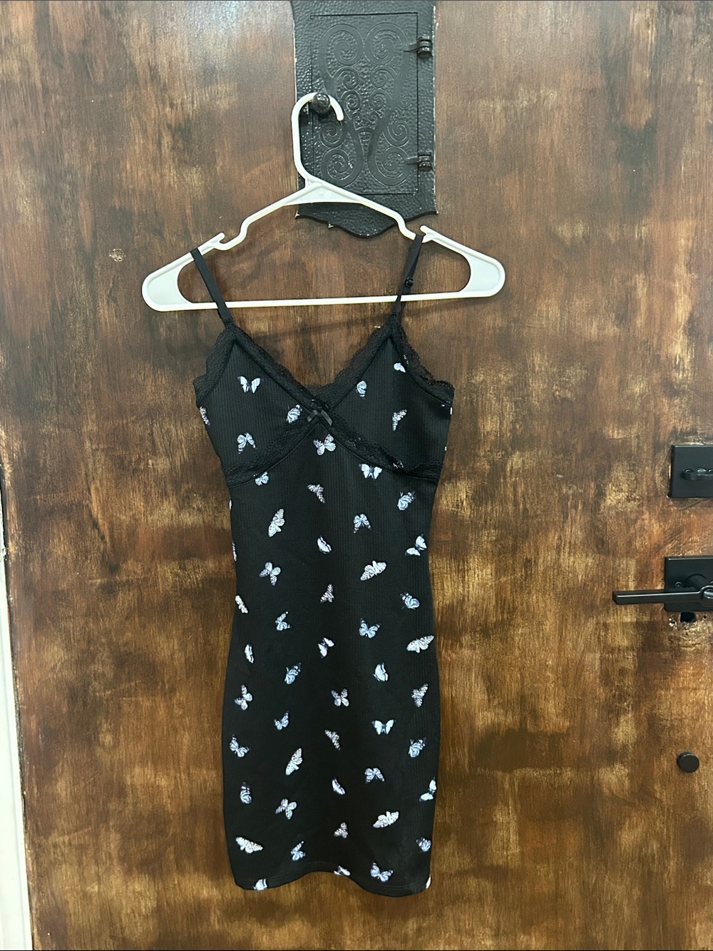 H&M Black Mini Slip Dress with White Butterfly Print